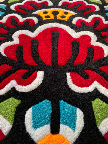 Tattoo peony inspired handmade rug