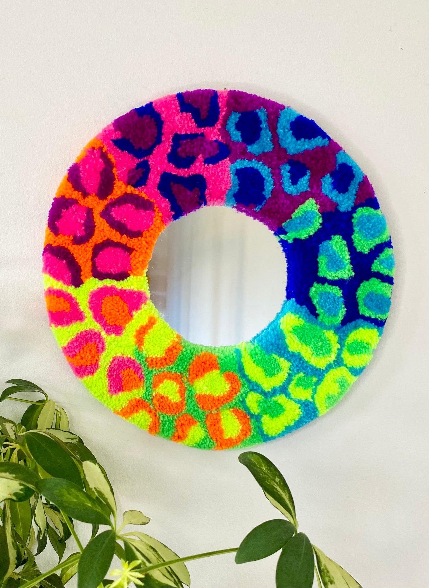 Neon rainbow leopard print mini mirror