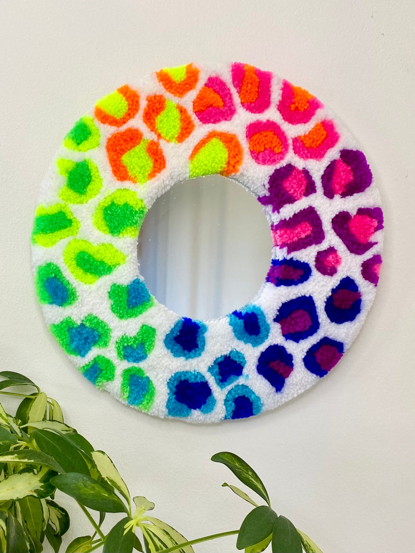 Neon white rainbow leopard print mini mirror