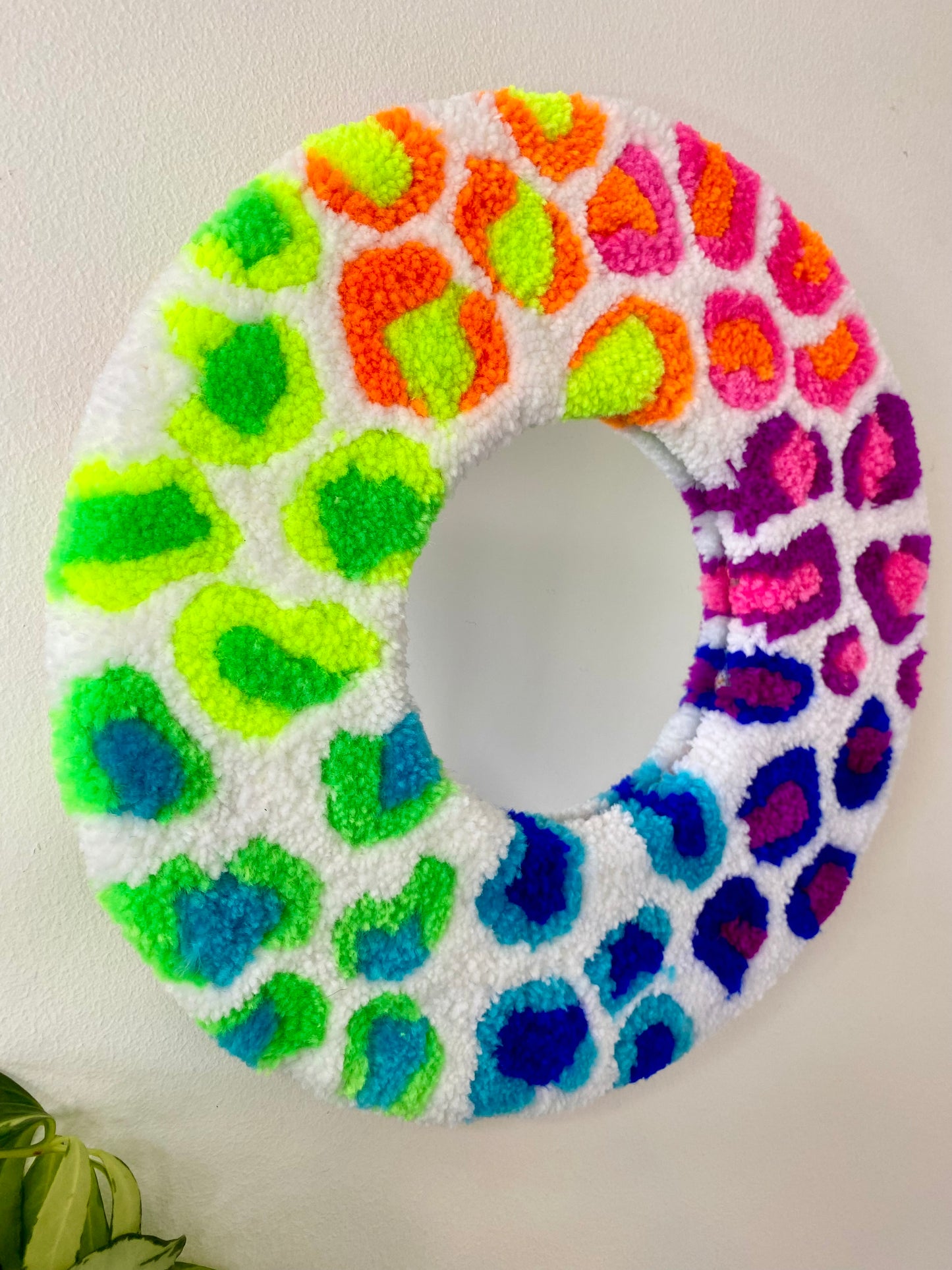 Neon white rainbow leopard print mini mirror