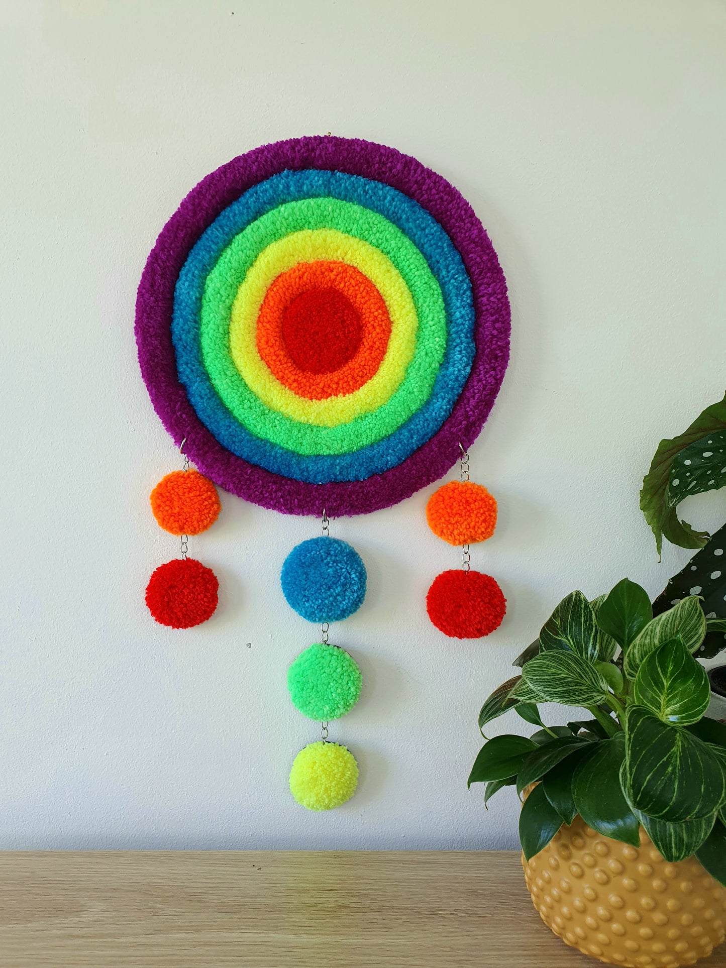 Rippled round rainbow wall hanging