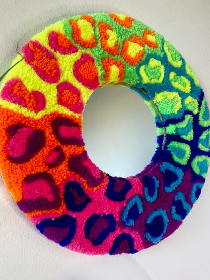 Neon rainbow leopard print mini mirror