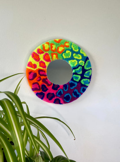 Neon rainbow leopard print mini mirror