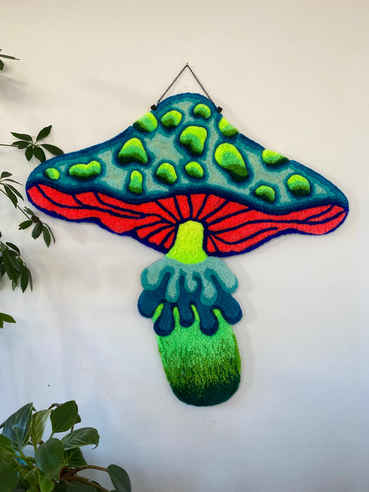 Green spotted 3D blue mushroom