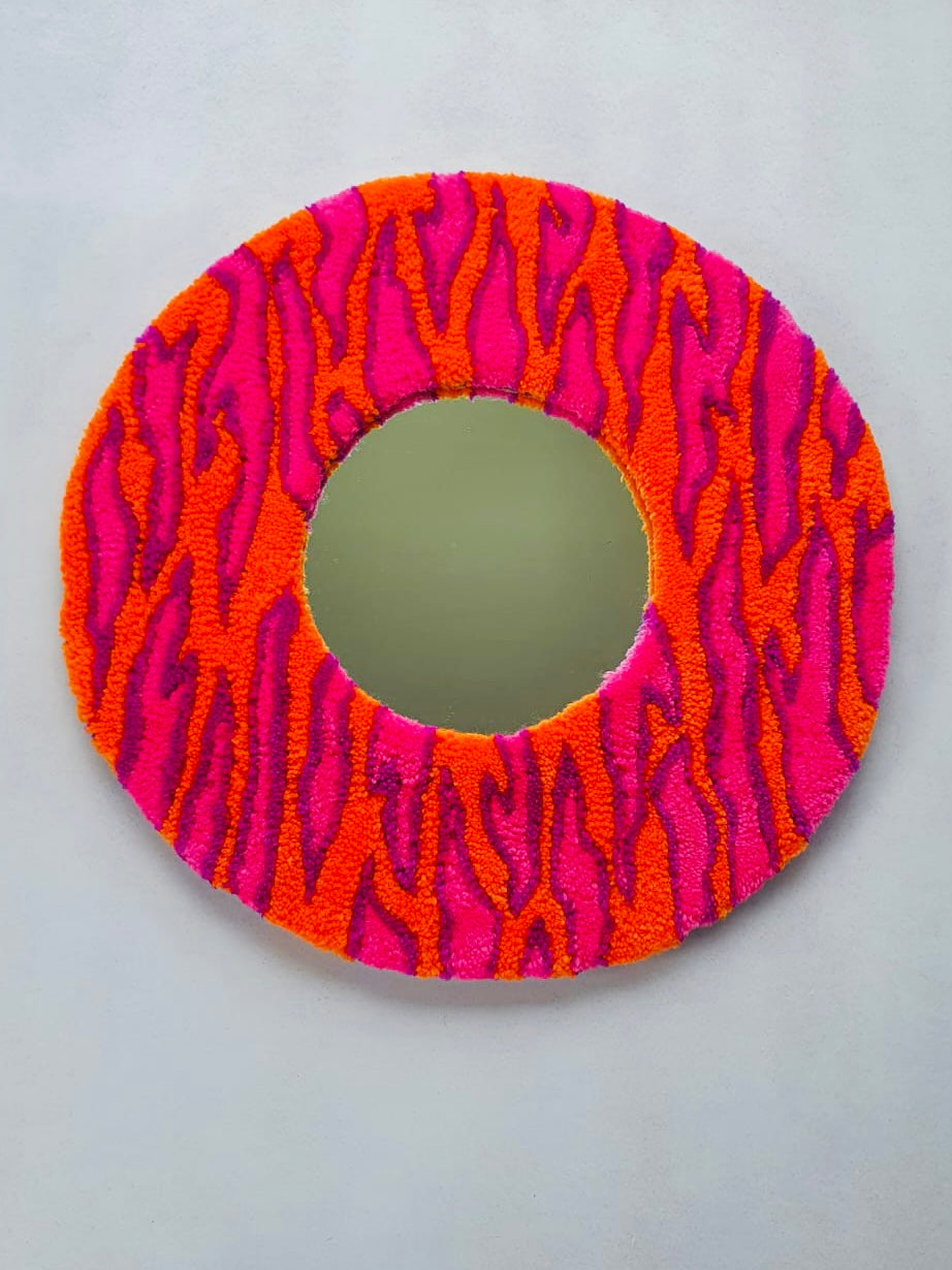 Zebra stripe mirror in orange and pink